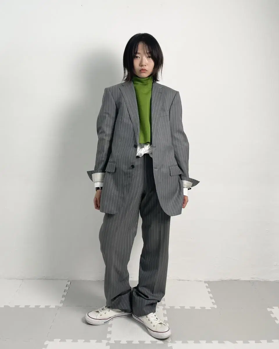 vintage stripe pattern grey suit